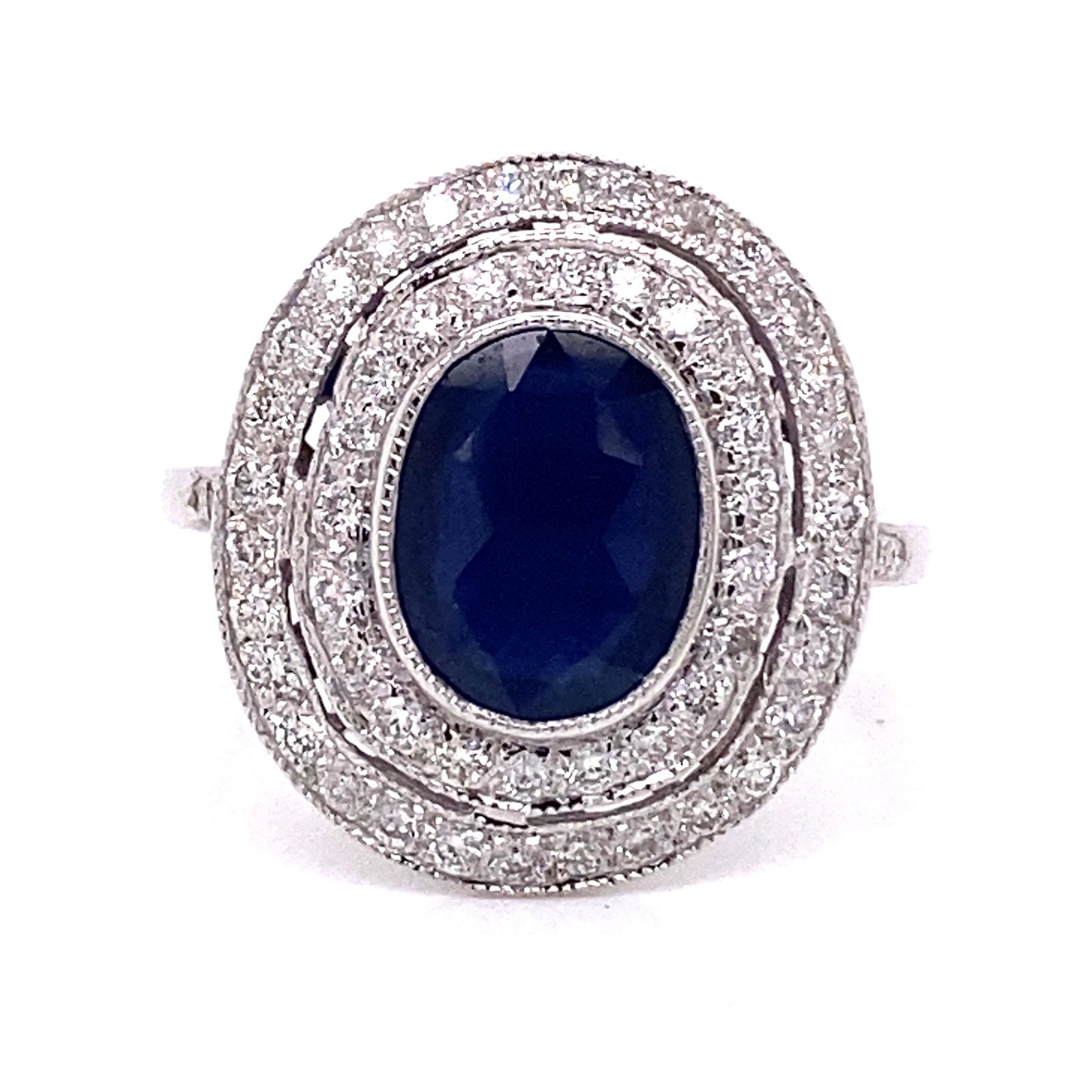 Platinum Diamond Sapphire Round Ring (1 of 2)