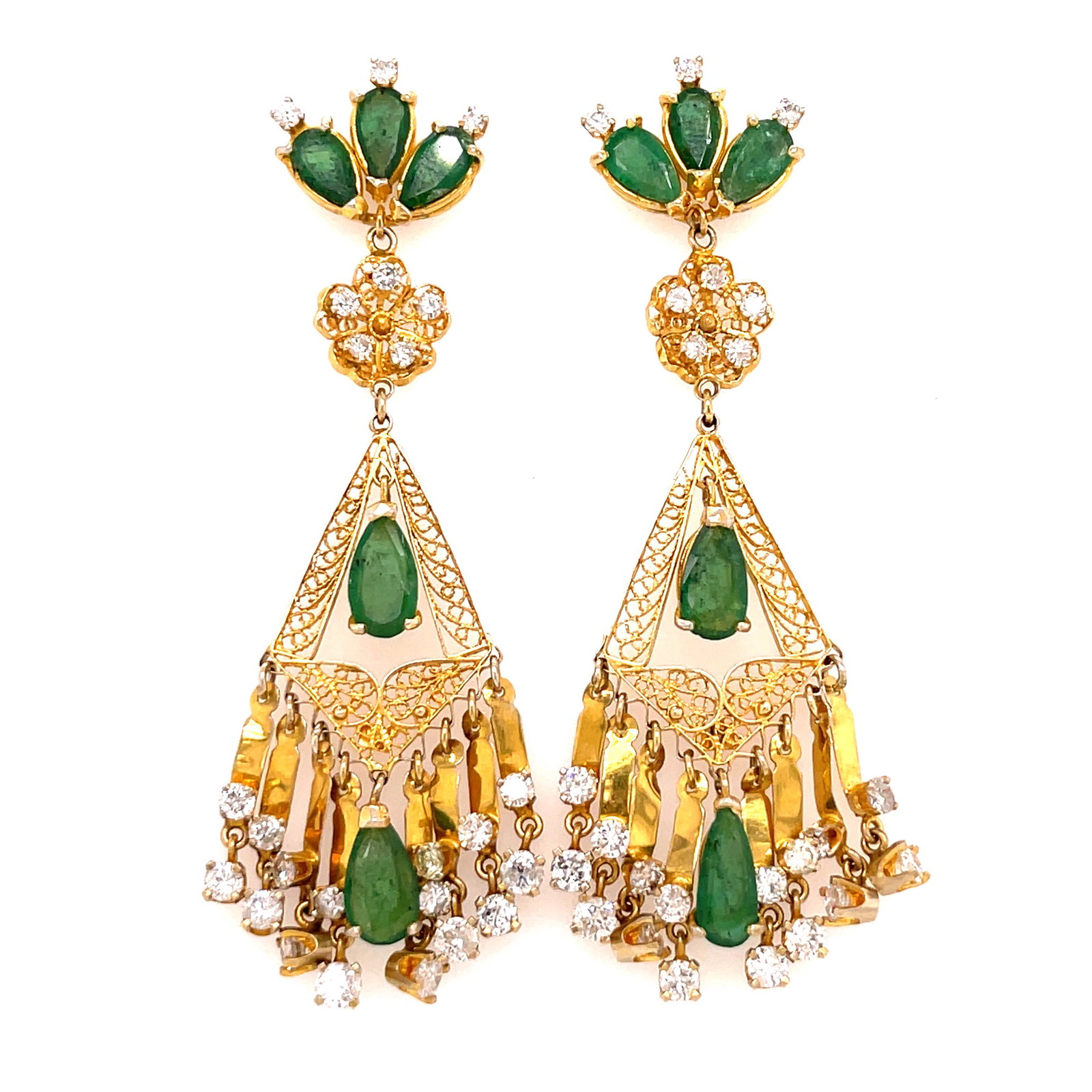 22k Portuguese Feligri Emerald Diamond Dangle Earrings (1 of 1)