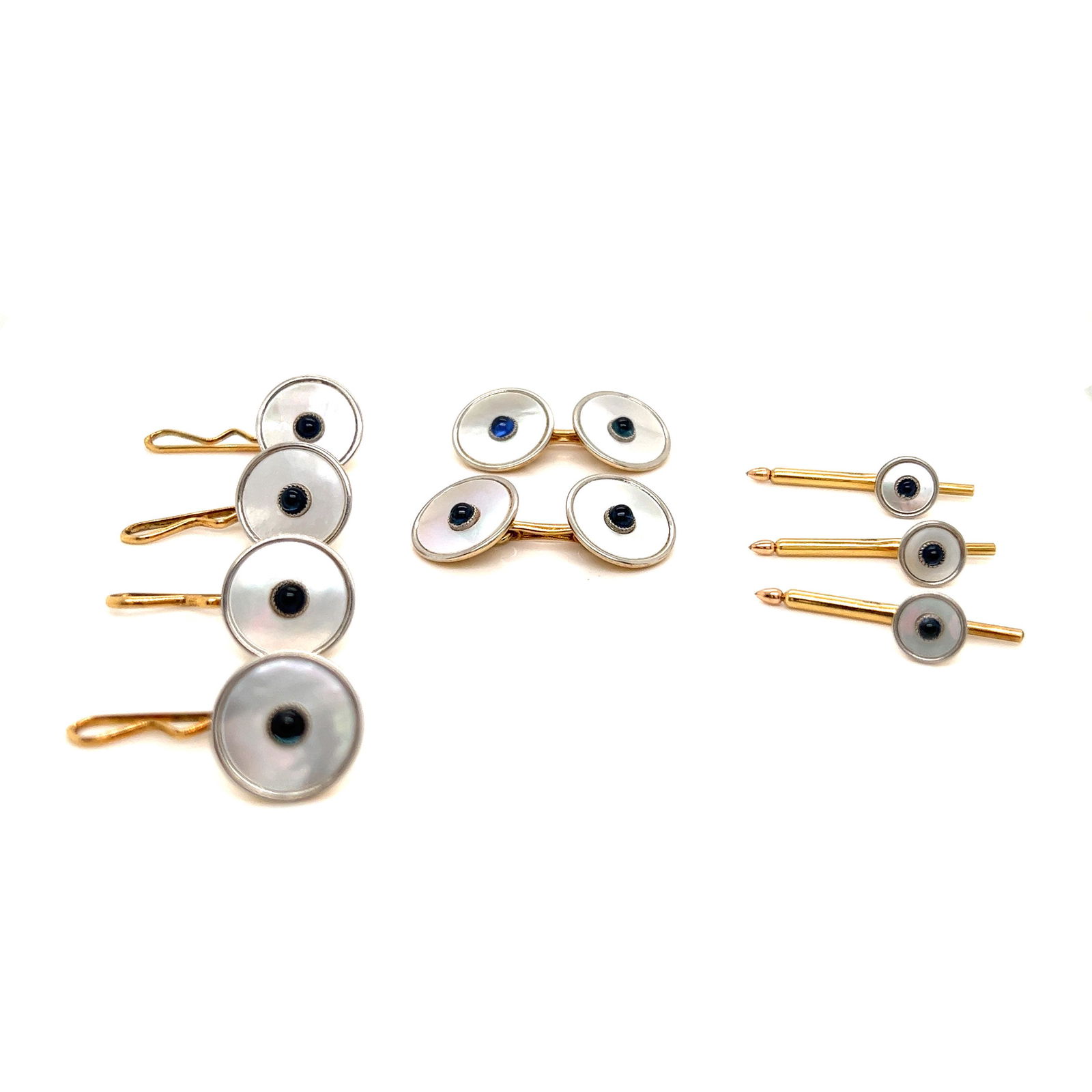 Art Deco 14k Cufflink Mother of Pearl & Sapphire Set (1 of 2)