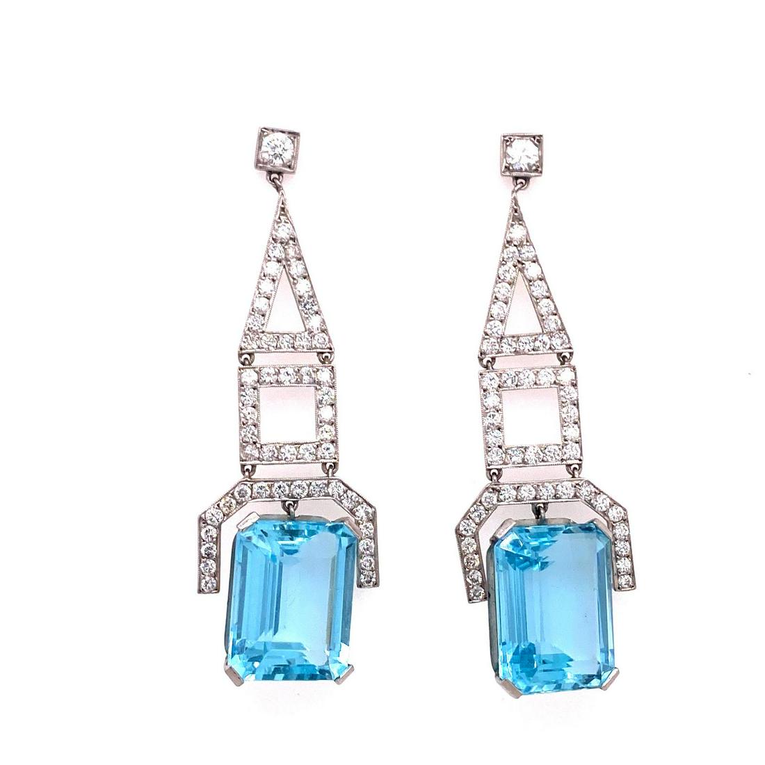 Art Deco Platinum Diamond Aquamarine Earring (1 of 1)