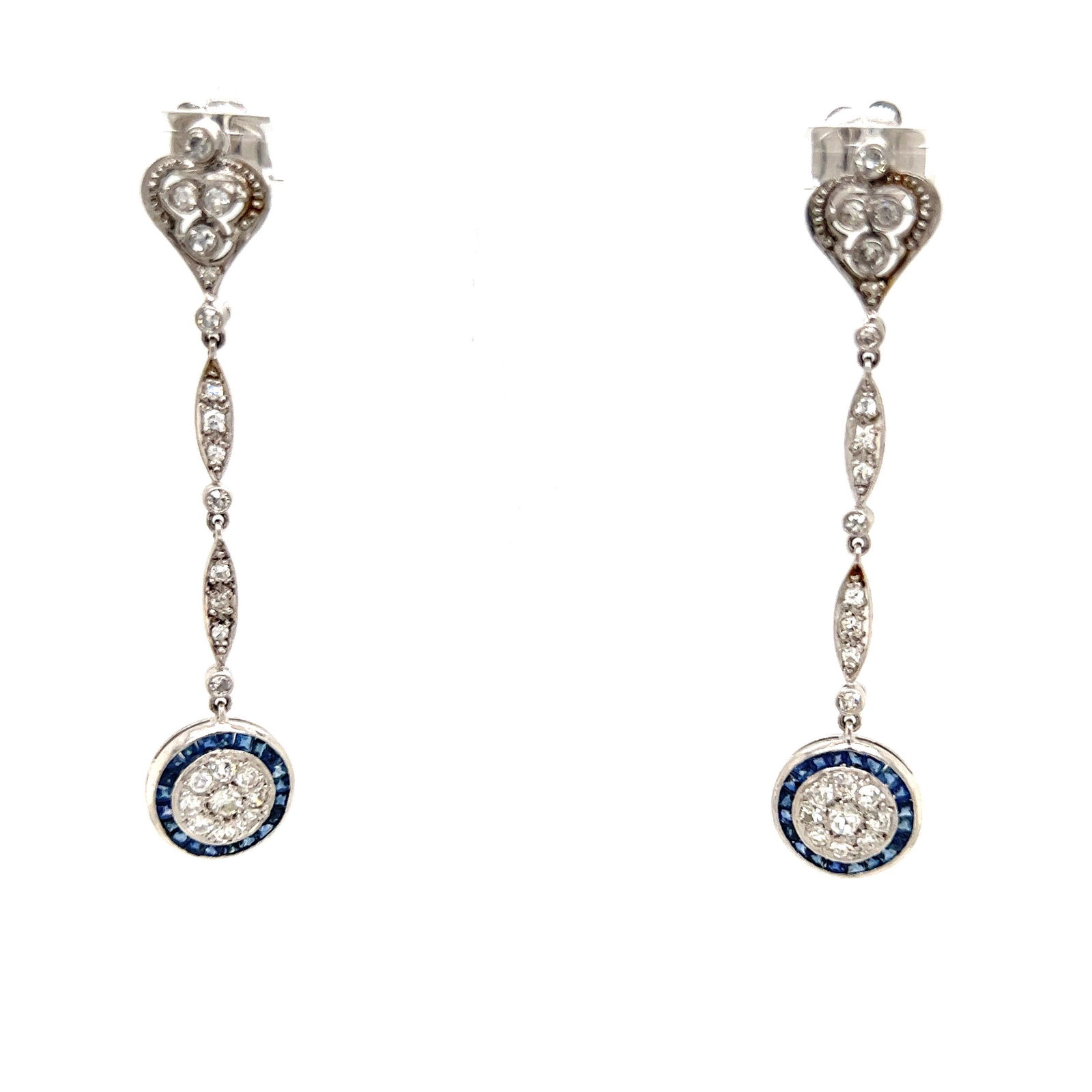 Platinum Sapphire Target Long Drop Earrings (1 of 1)