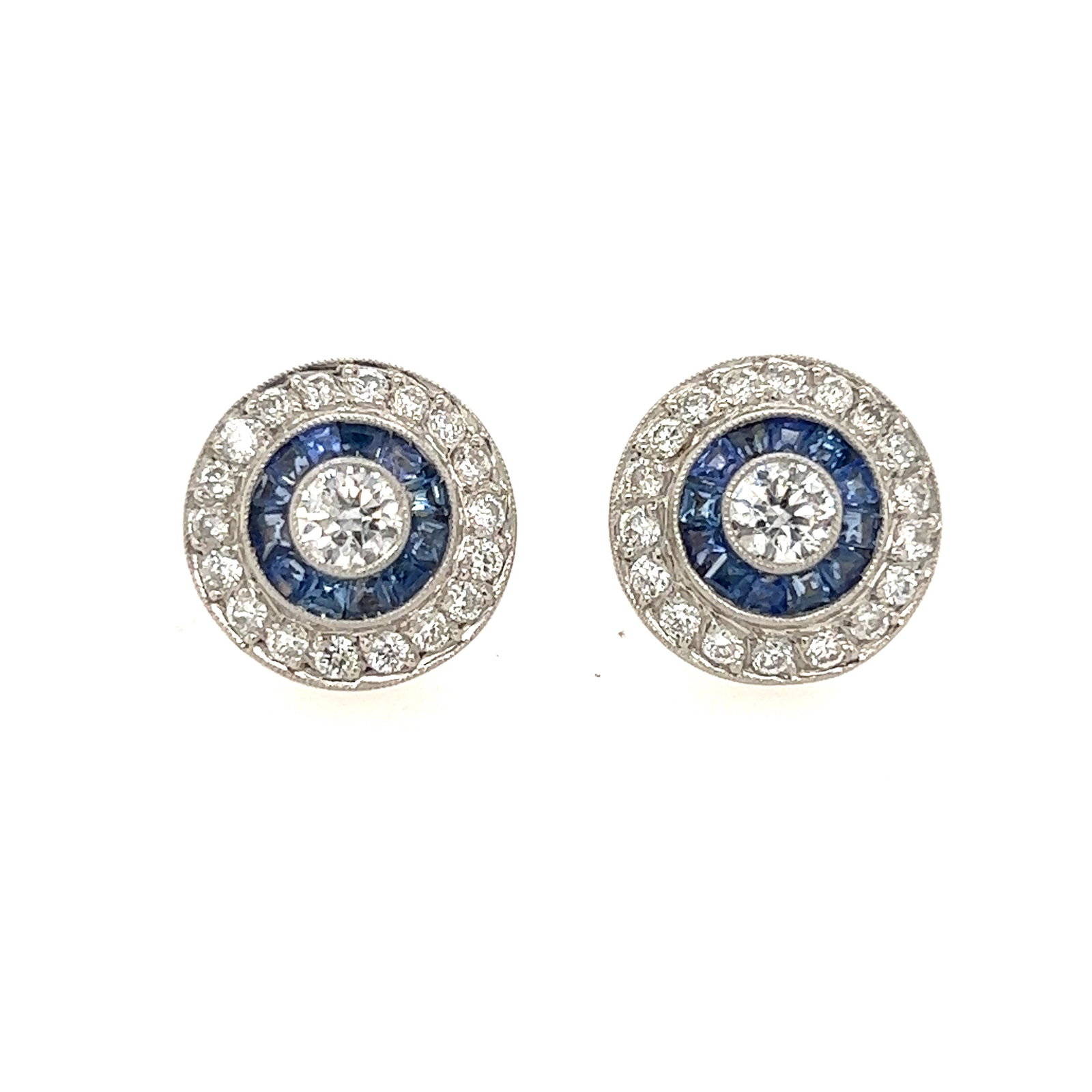 Platinum Diamond Sapphire Target Earrings (1 of 2)