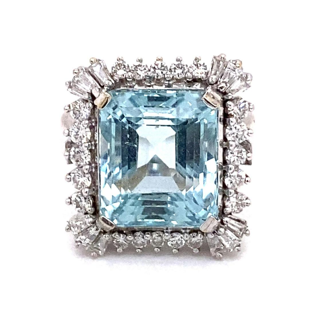 Platinum Retro Diamond Aquamarine Ring (1 of 2)