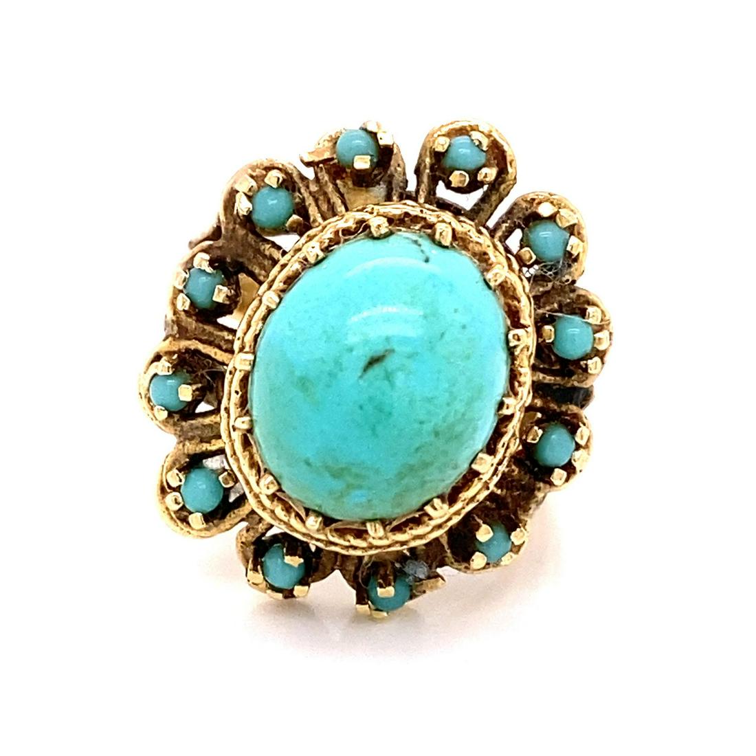 1970’s 18k Turquoise Rosetta Ring (1 of 2)
