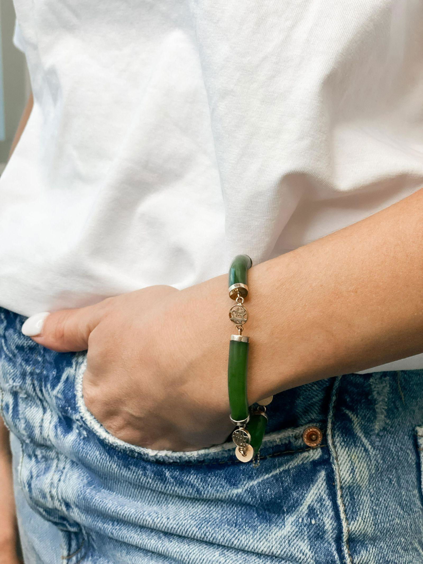 14k Jade Bar Chinese Bracelet (1 of 1)