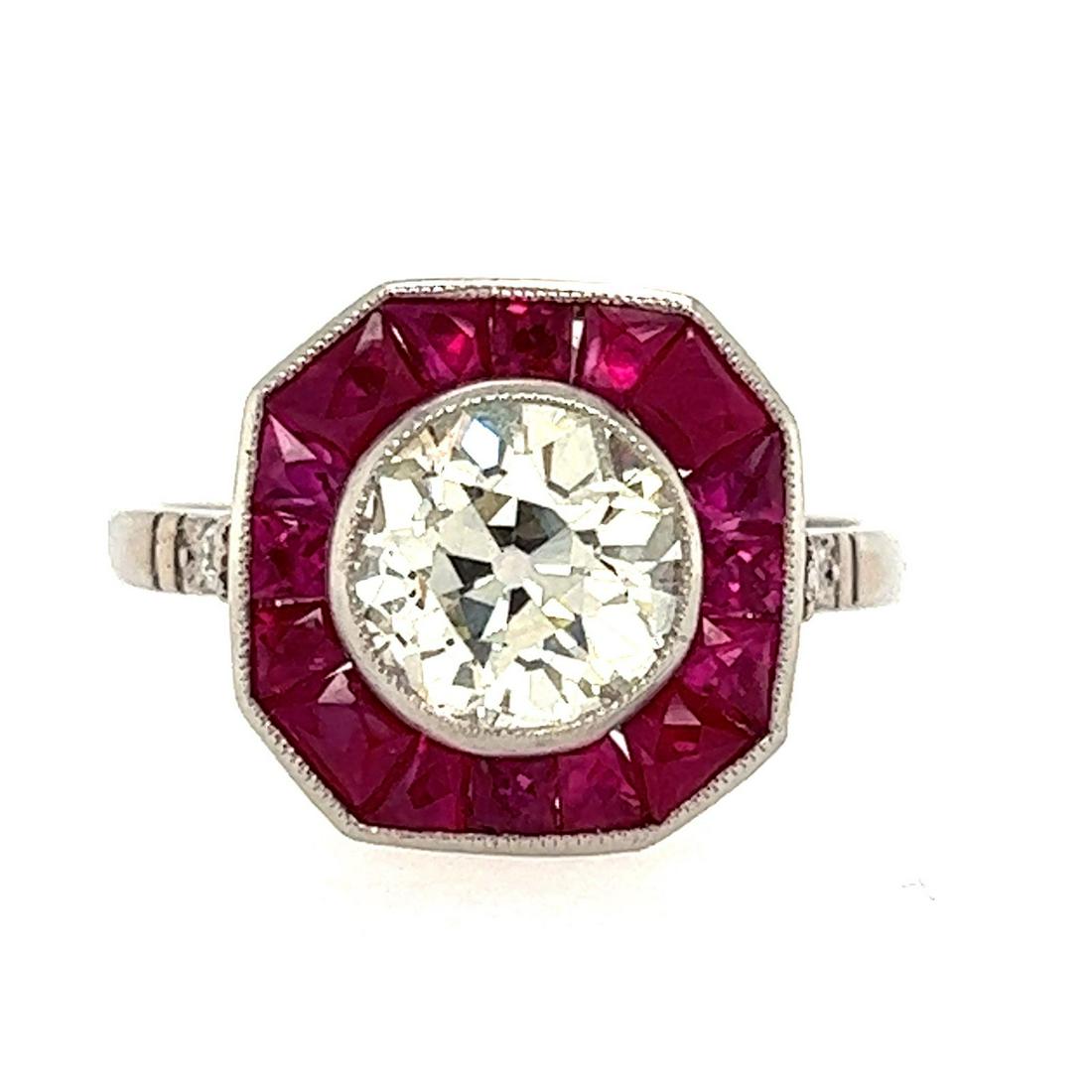 Platinum Diamond Ruby Octagon Target Ring  (1 of 2)