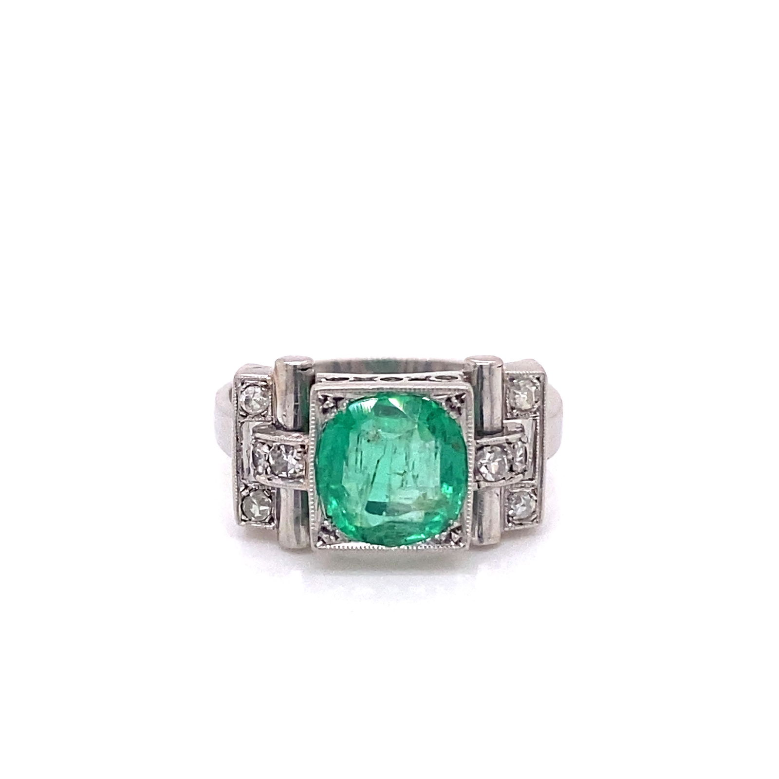 Art Deco Platinum Emerald Diamond Ring (1 of 1)