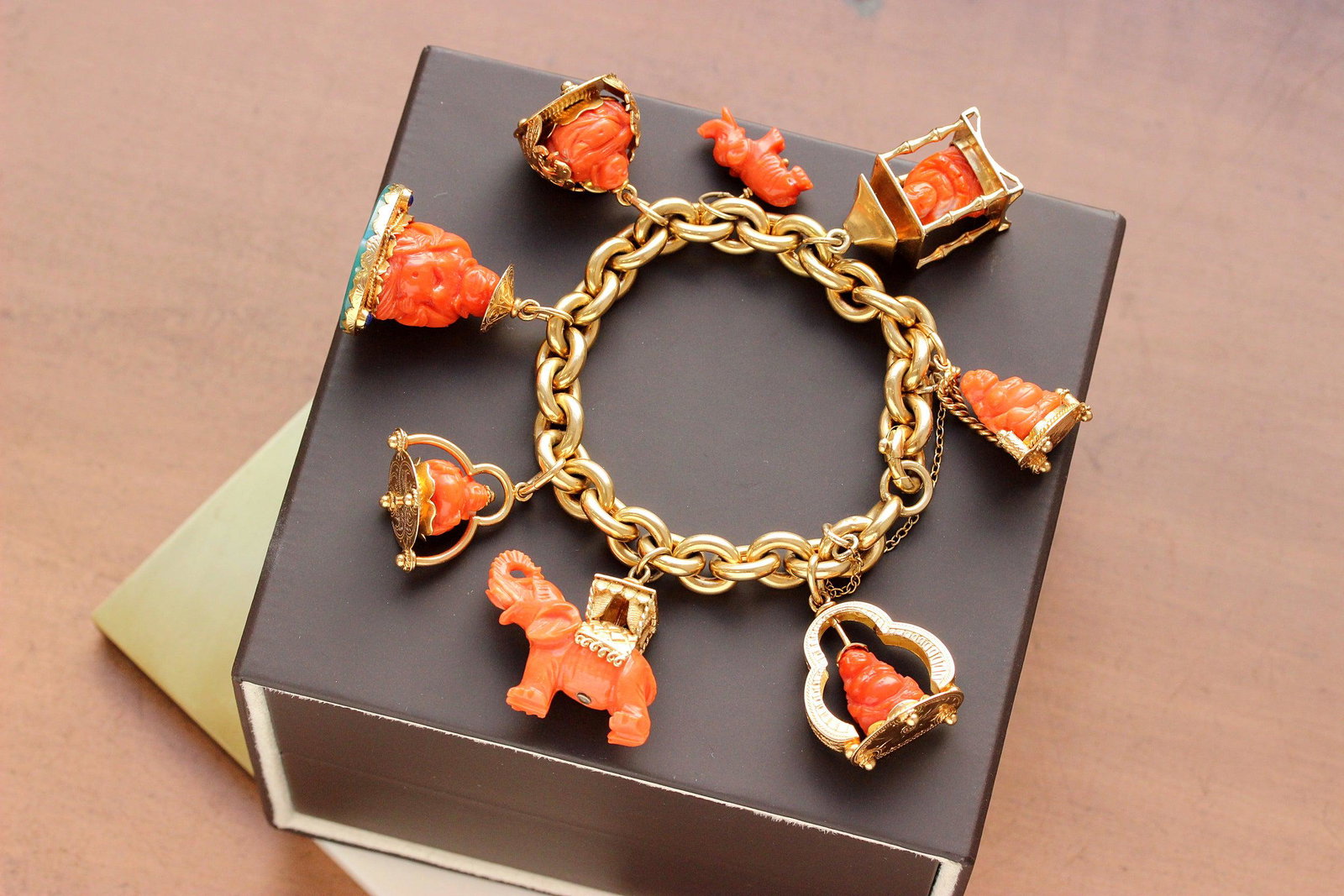 Antique Carved Coral Charm Bracelet, 18k (1 of 3)