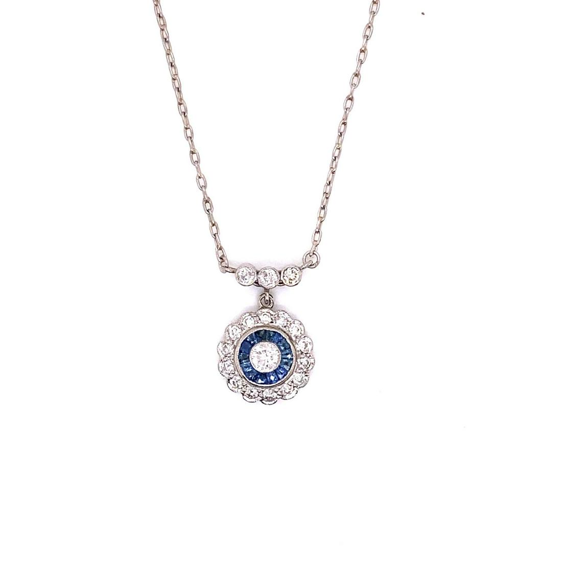 Platinum Diamond Sapphire Pendant (1 of 1)