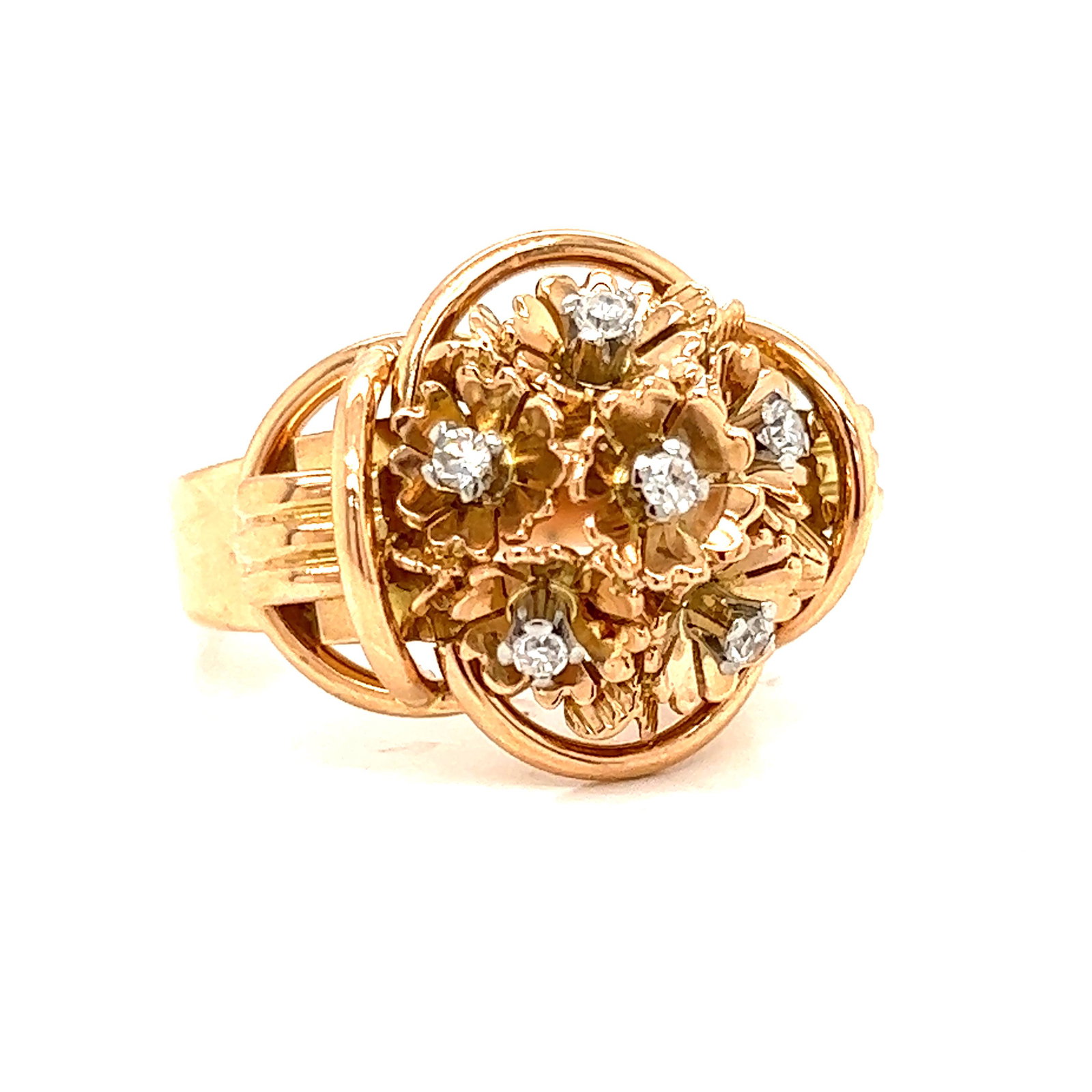 Retro 18k Diamond Ring : Retro 18k Pink Gold Weight 10.10g Diamond 0.15ct Ring Size 7 Measurements 0.7”x0.9” 