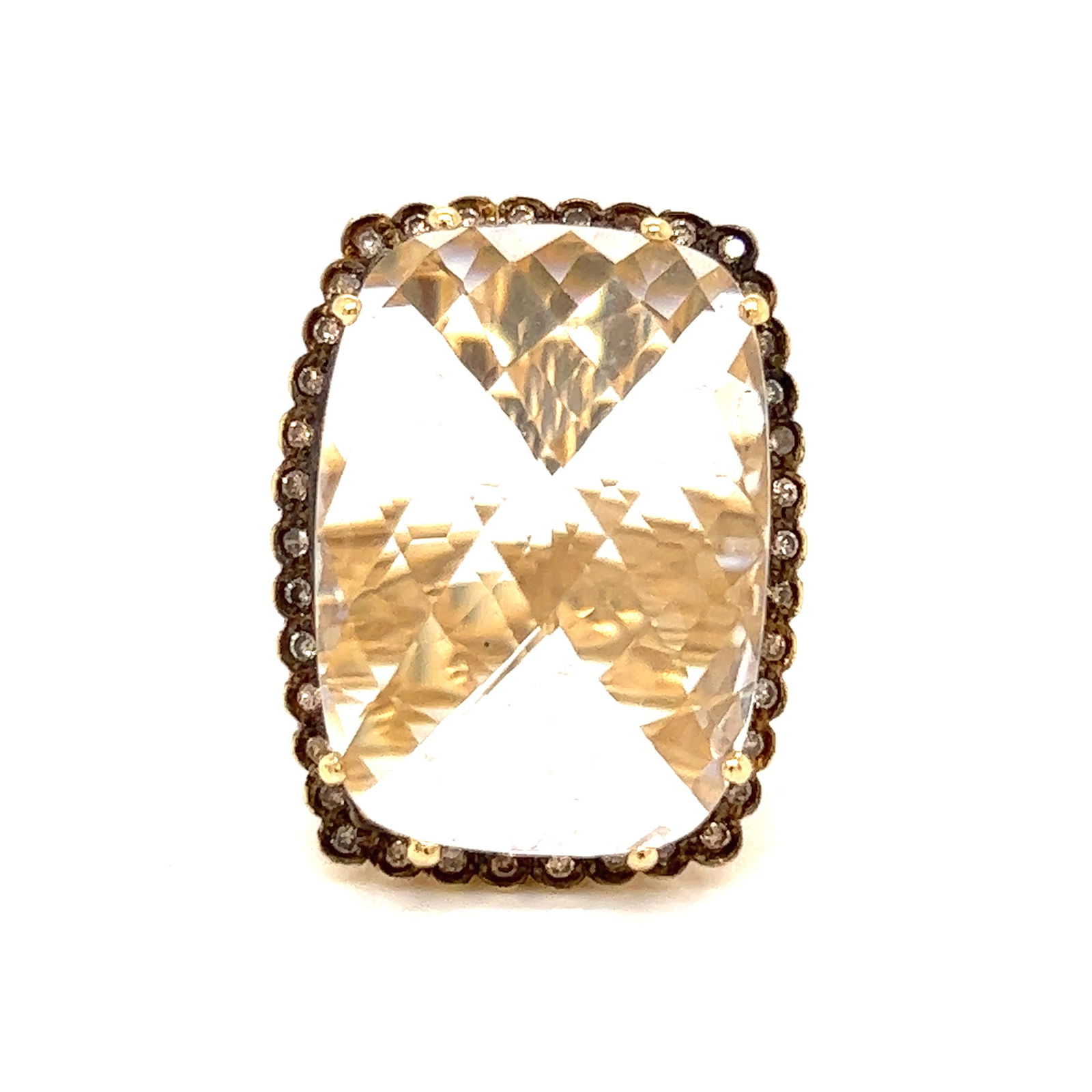 14k Quartz & Champagne Diamond Cocktail Ring   (1 of 2)