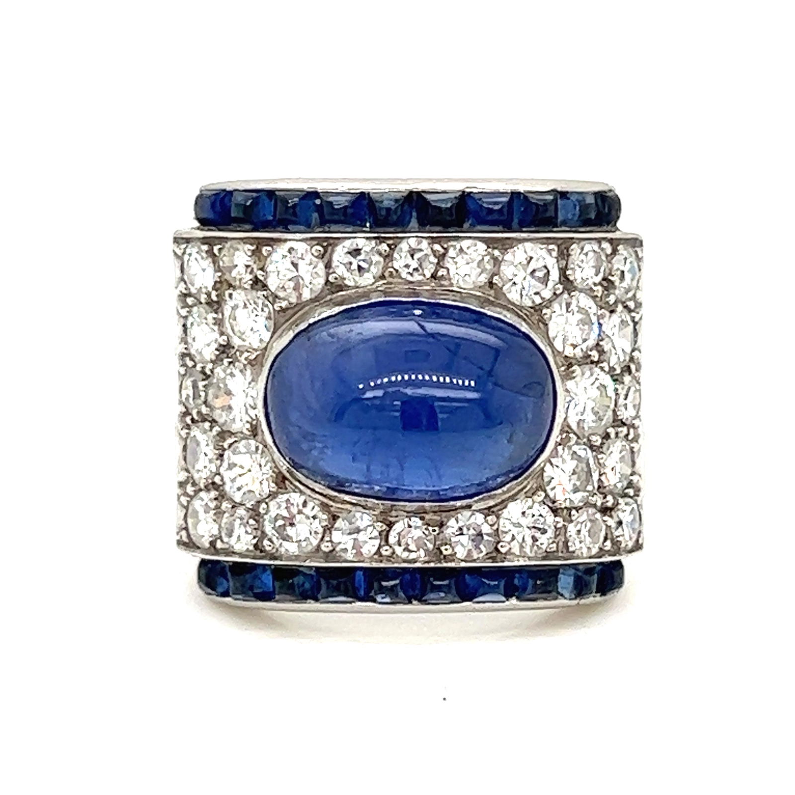 Art Deco Platinum Diamond Sapphire Ring (1 of 2)