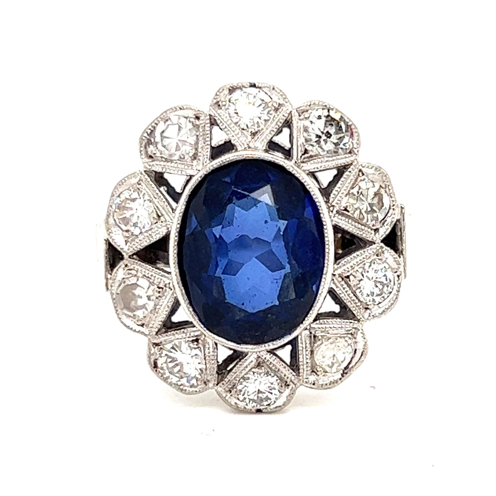 Art Deco Platinum Sapphire Diamond Ring  (1 of 2)