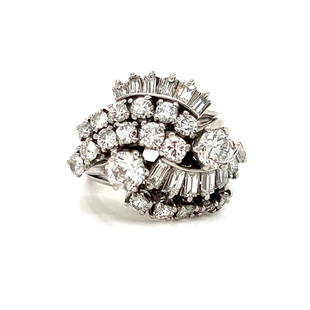 Art Deco Platinum Diamond Ring : Art Deco Platinum Weight 9.89gr Measurements 0.7”x0.81” Diamond Approx 3.5ct Baguettes and Rounds Si1-Vs1 H Ring Size 4.5 