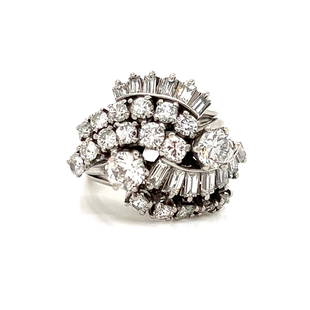 Art Deco Platinum Diamond Ring : Art Deco Platinum Weight 9.89gr Measurements 0.7”x0.81” Diamond Approx 3.5ct Baguettes and Rounds Si1-Vs1 H Ring Size 4.5 