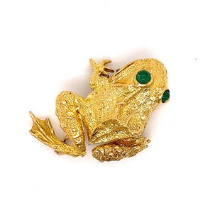 VCA 18k Frog Emerald Brooch : 18k Yellow Gold Weight 12.88gr Measurements Frog Emerald Brooch Signed VCA France 