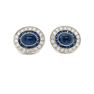 Platinum Sapphire Diamond Earrings : Platinum Weight 6.5g Sapphire Diamond Approx. 1.6ct Earrings Measurements 0.58”x 0.67”