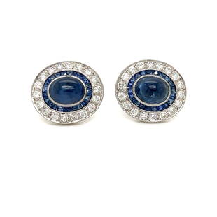 Platinum Sapphire Diamond Earrings : Platinum Weight 6.5g Sapphire Diamond Approx. 1.6ct Earrings Measurements 0.58”x 0.67”