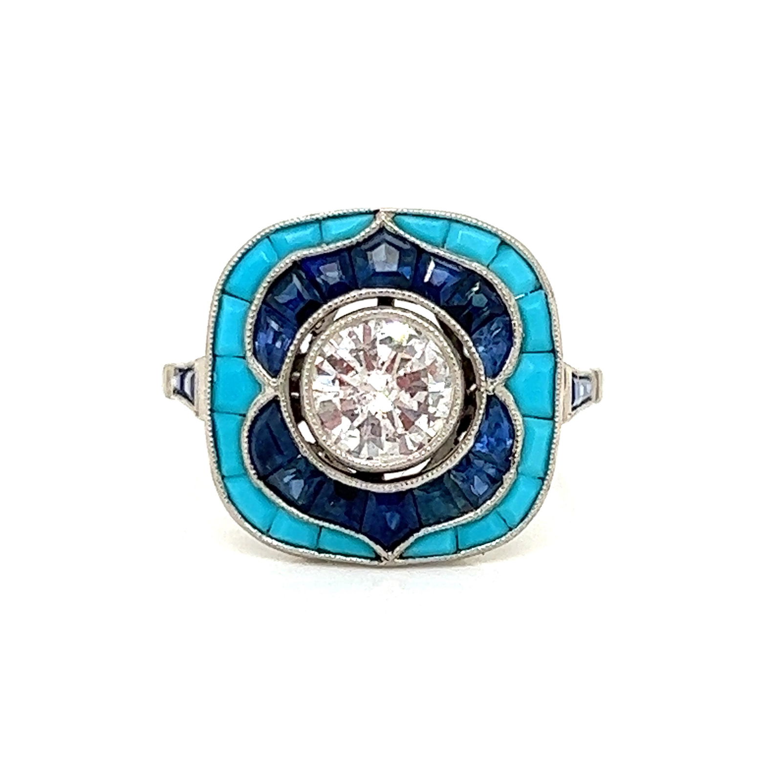 Platinum Diamond Turquoise Sapphire Ring (1 of 2)