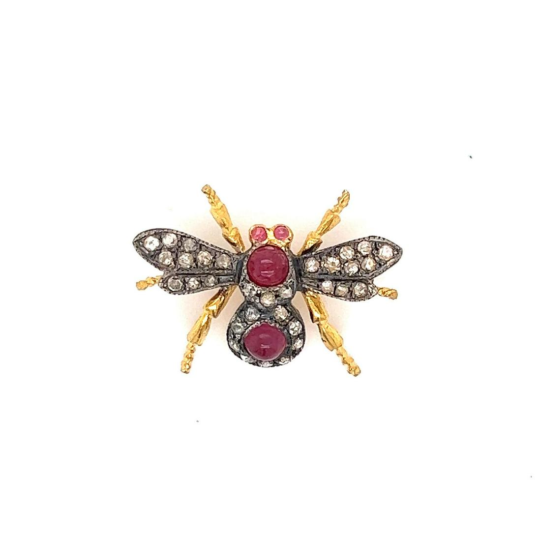 Silver Diamond Ruby Bug Brooch (1 of 1)