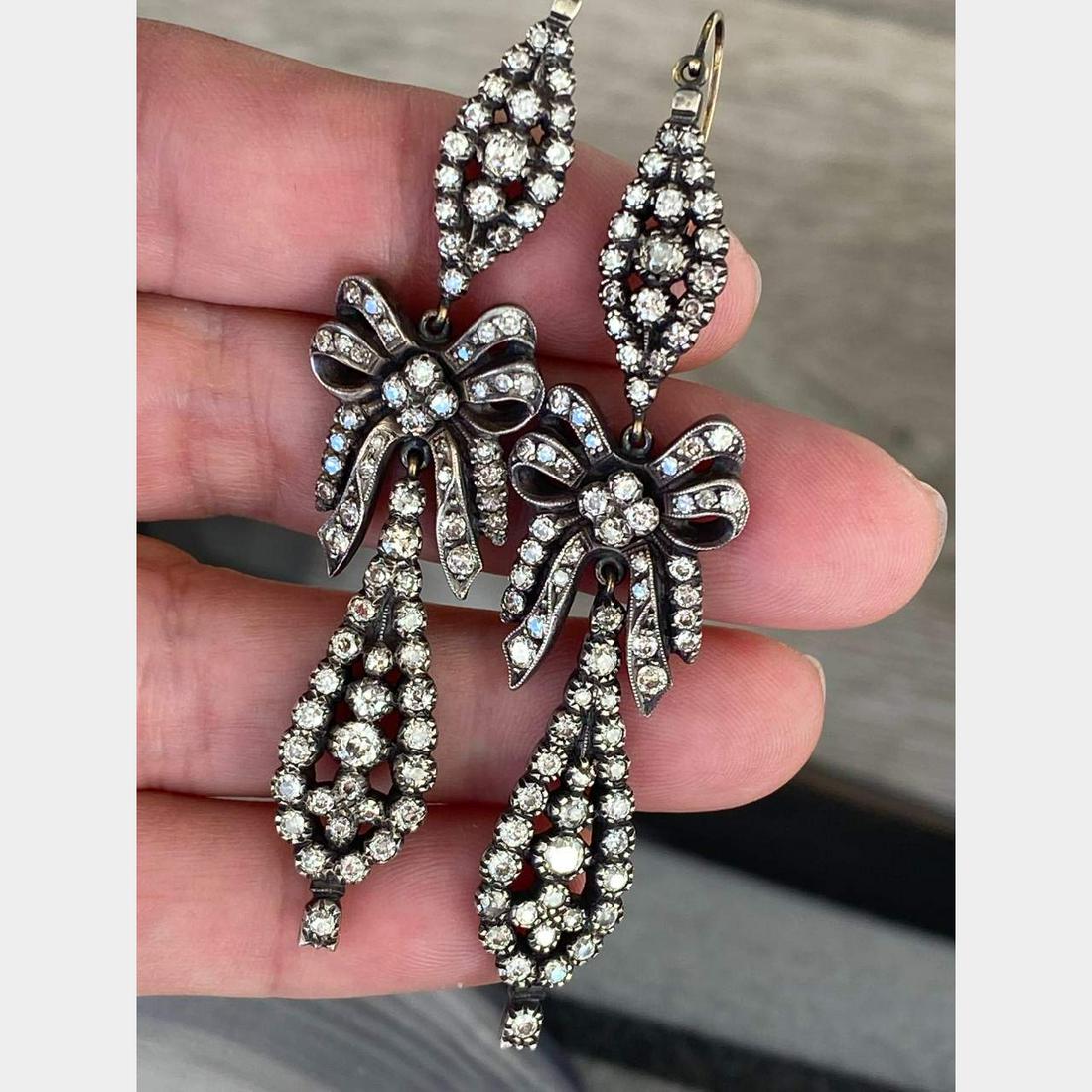 Victorian Silver & Gold Diamond Earrings (1 of 2)