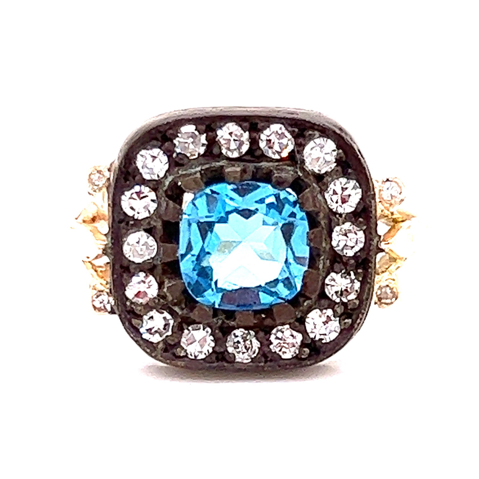 Silver and Gold Blue Zircon Diamond Ring (1 of 2)
