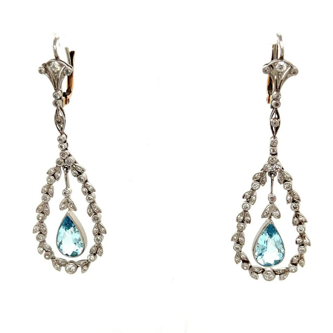 Platinum Aqua Diamond Dangle Earrings (1 of 1)