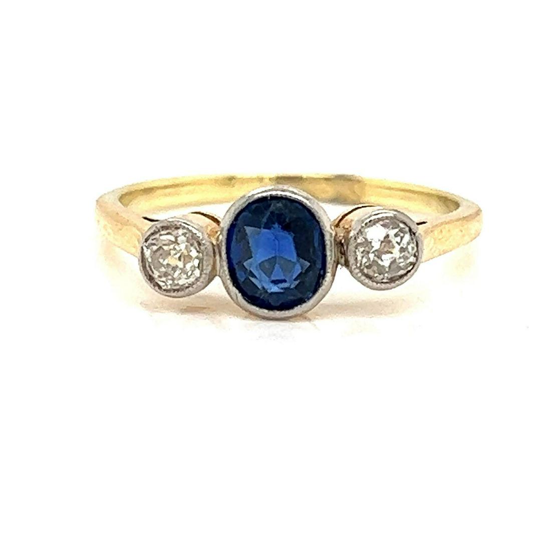 Art Deco 18k Sapphire Diamond Ring  (1 of 1)