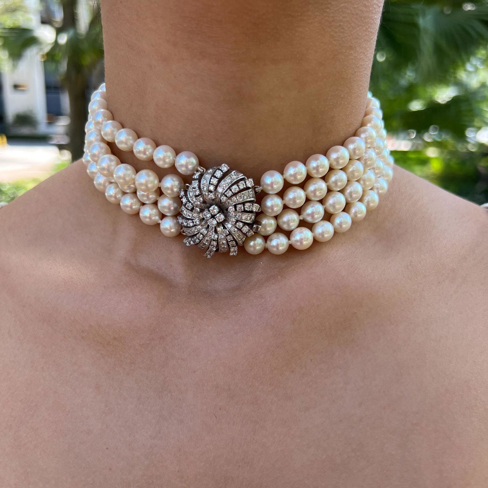 Art Deco Pearl Platinum Diamond Choker (1 of 2)