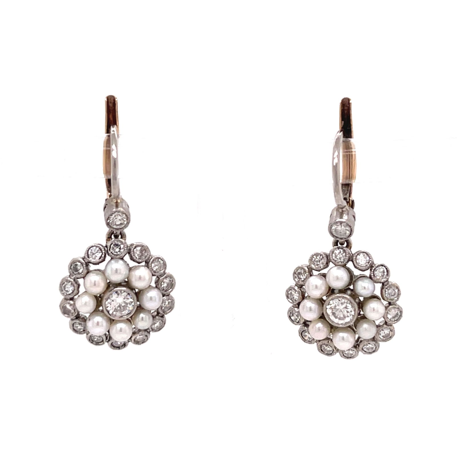 18k Platinum Diamond Pearl Rosetta Earrings (1 of 1)