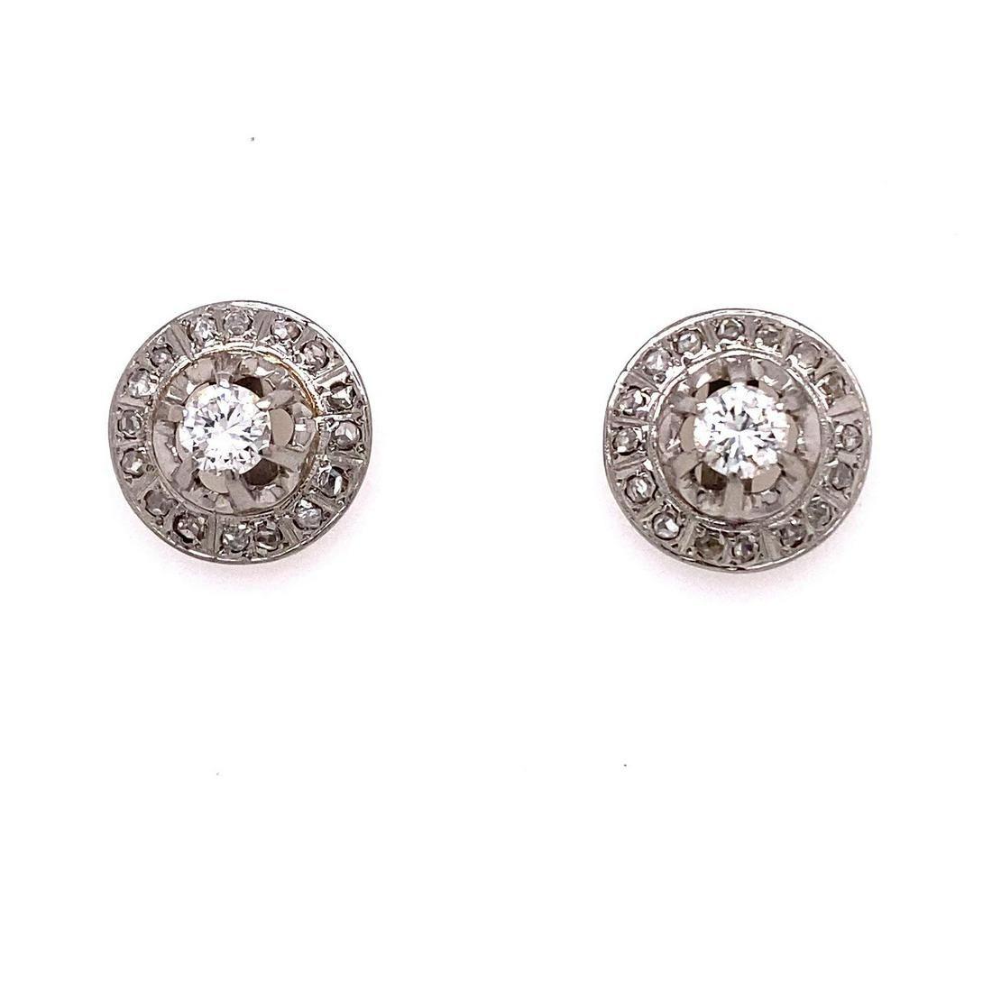 1920' Platinum 18k Diamond Stud Earrings (1 of 2)