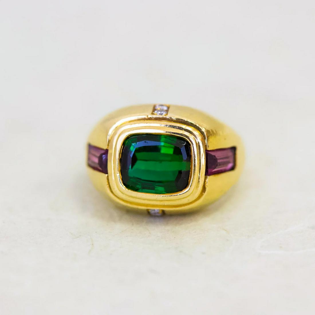 Vintage Tourmaline Dome Ring with Diamonds, 18k (1 of 1)