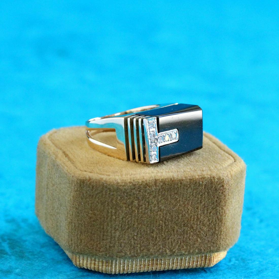 Vintage Black Onyx & Diamond Pave Ring, 14k (1 of 1)