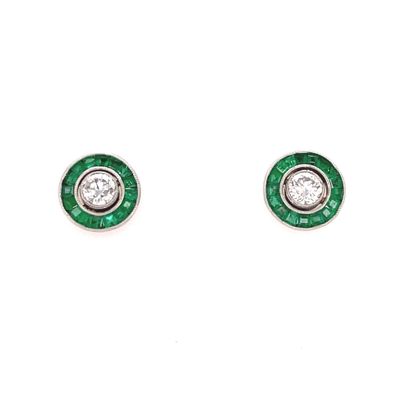 Platinum Emerald Diamond Target Stud Earring (1 of 1)