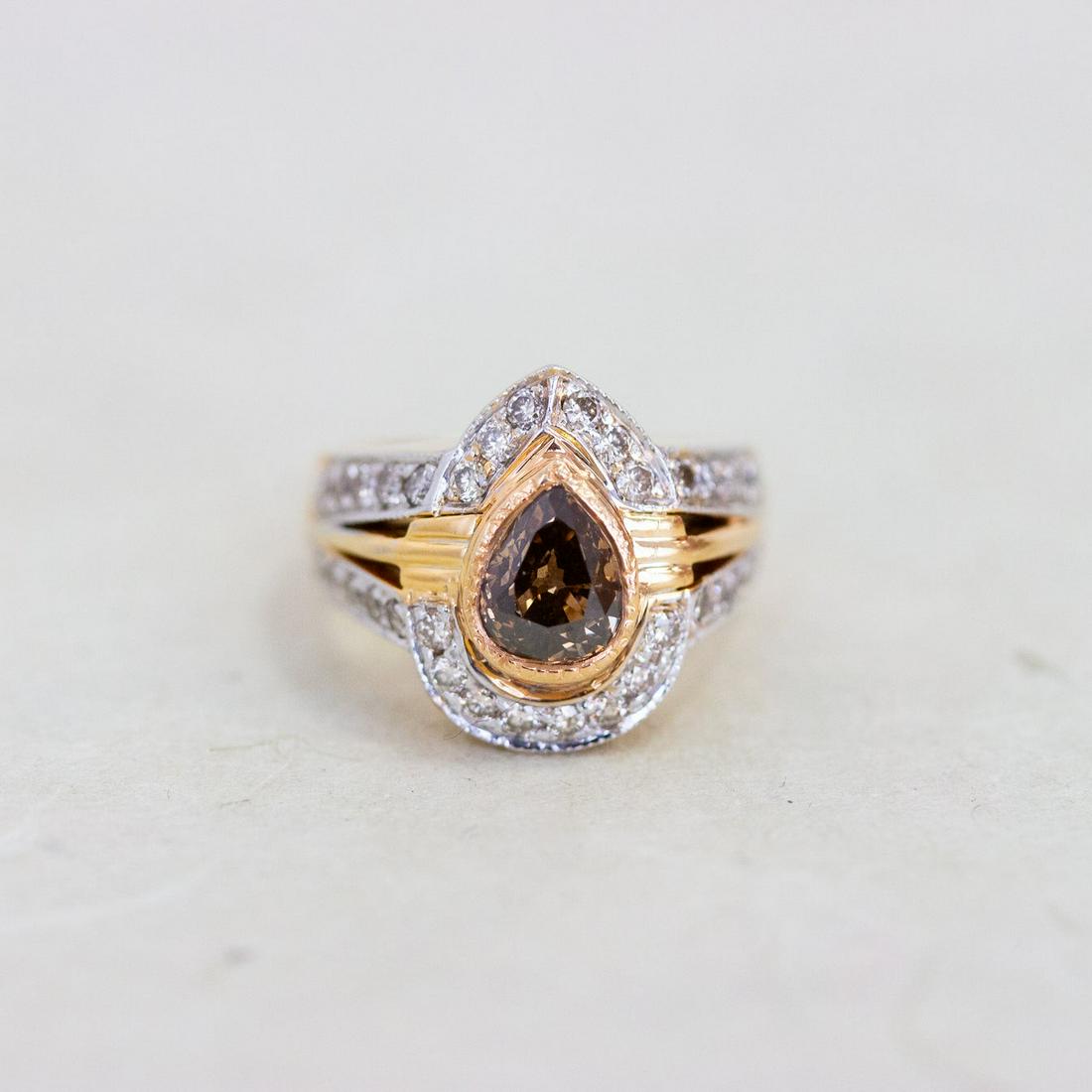 14k Brown Diamond Diamond Halo Engagement Ring (1 of 3)