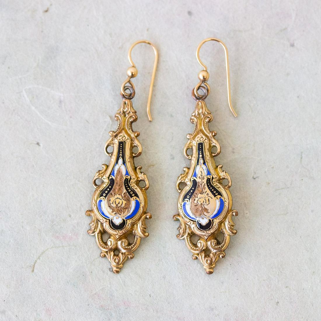 18k Victorian Enamel Earrings (1 of 2)