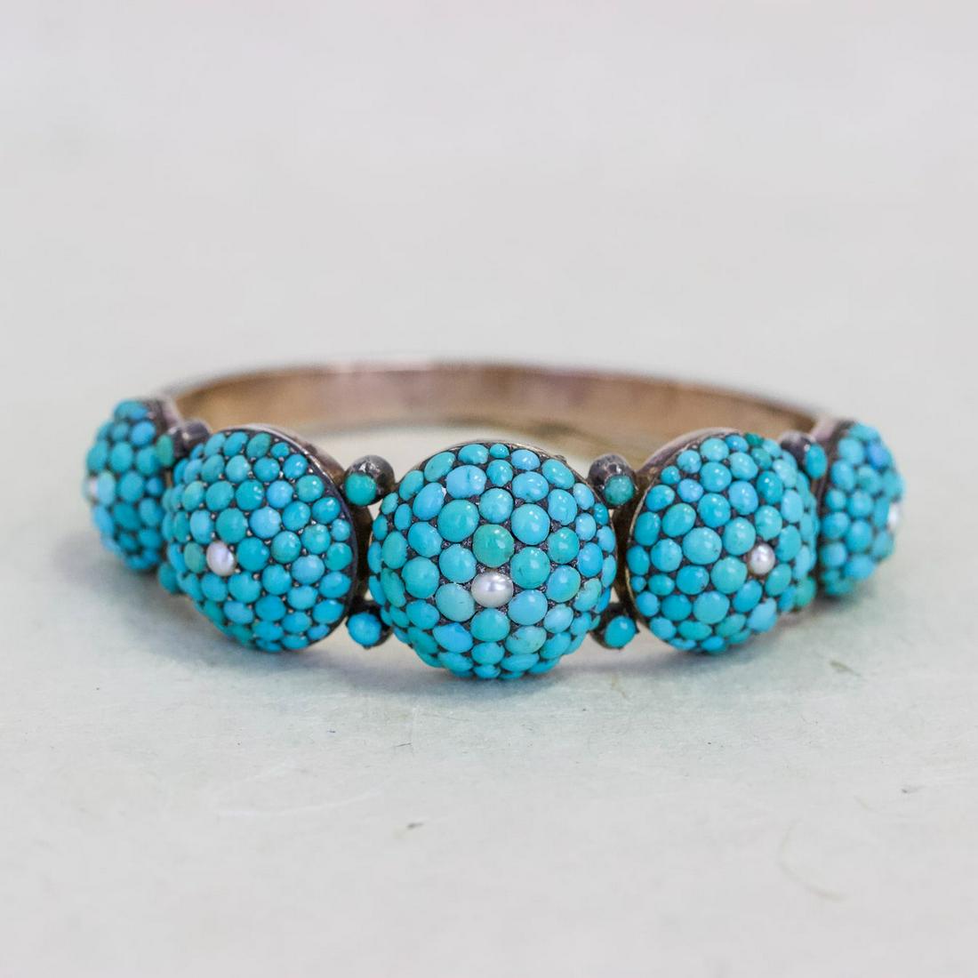 Gilt Silver Victorian Cobblestone Turquoise Dome Bangle (1 of 3)