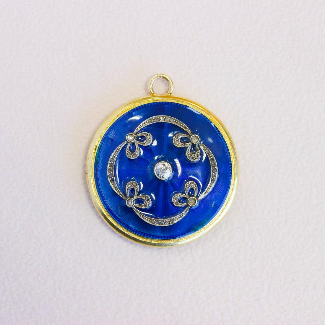 Art Deco Platinum 18k Sapphire Diamond Pendant  (1 of 3)