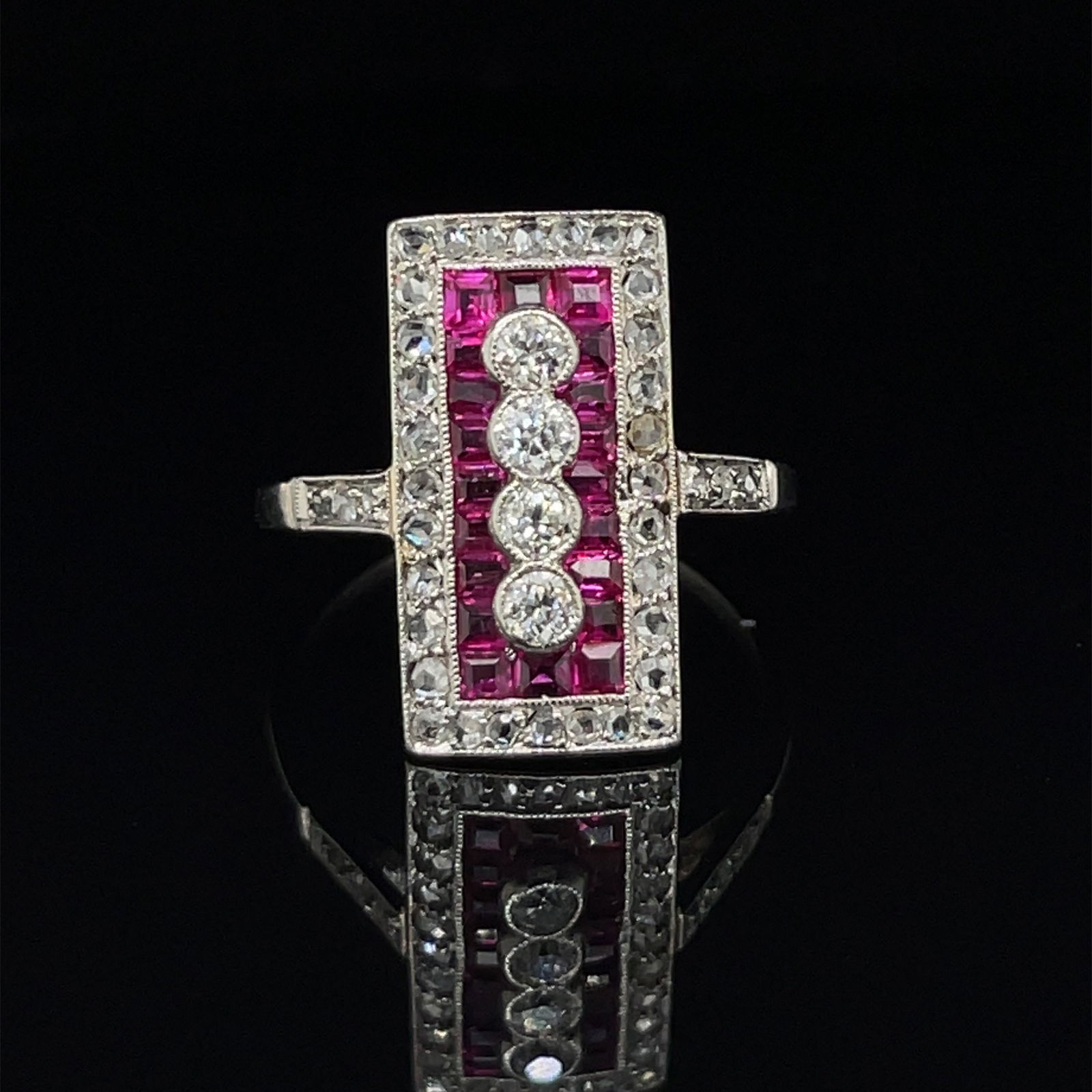 French Art Deco Platinum Burma Ruby Diamond Ring (1 of 3)