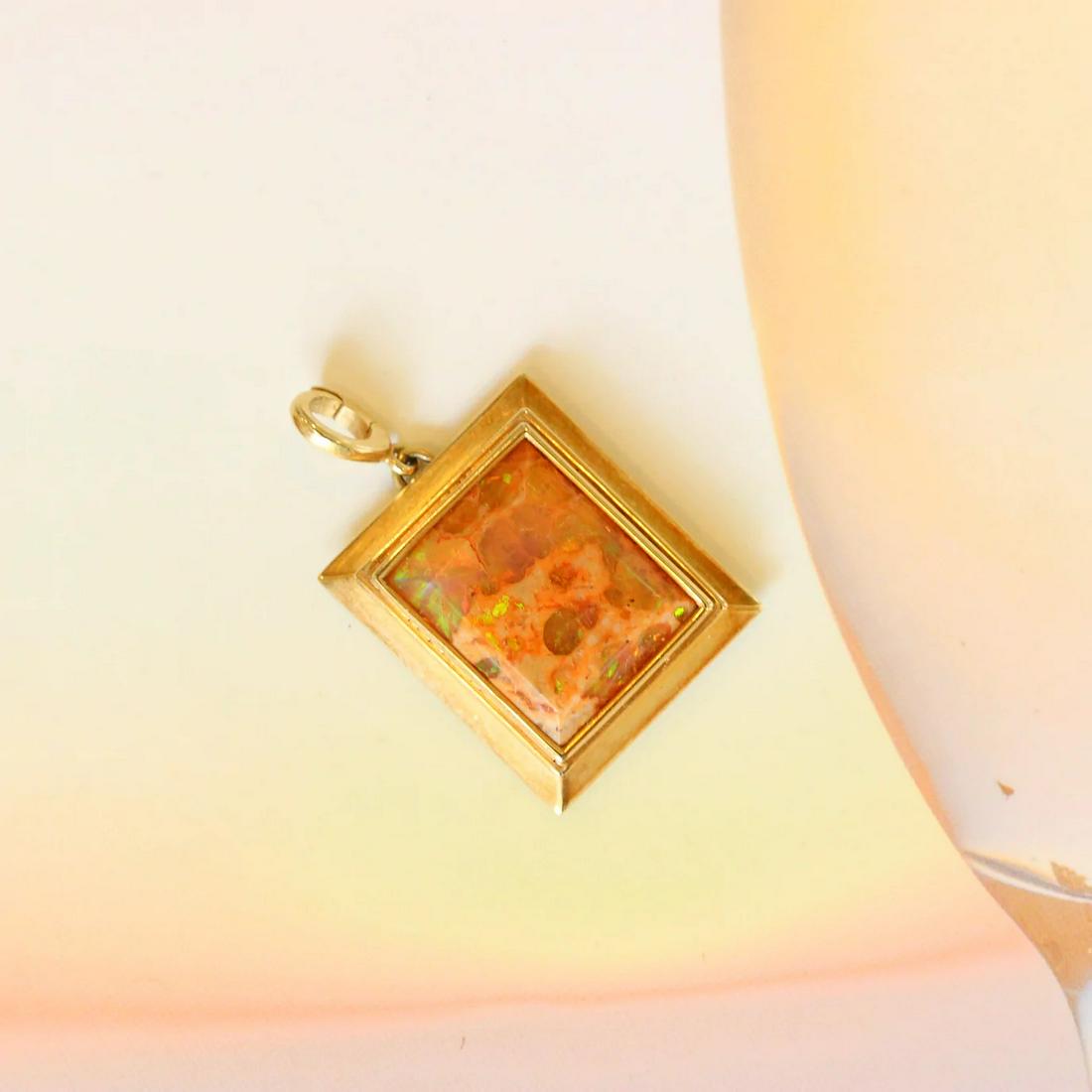 Fire Opal Bezel Pendant, 14k (1 of 1)