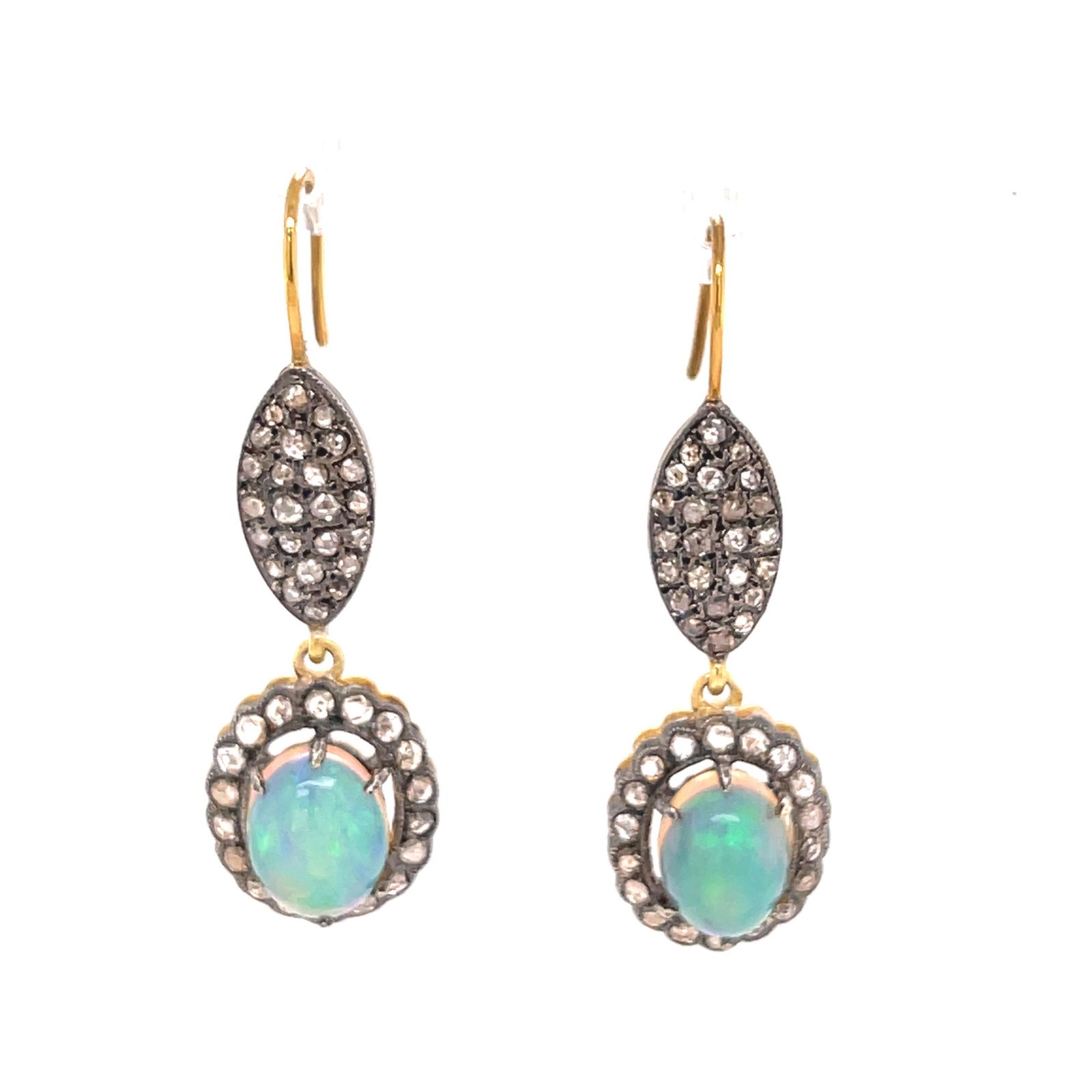 Silver and Gold Diamond Opal Earrings (1 of 1)