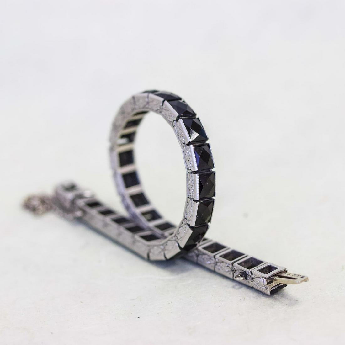 18k Art Deco French Cut Black Onyx Straightline Bracelet (1 of 2)