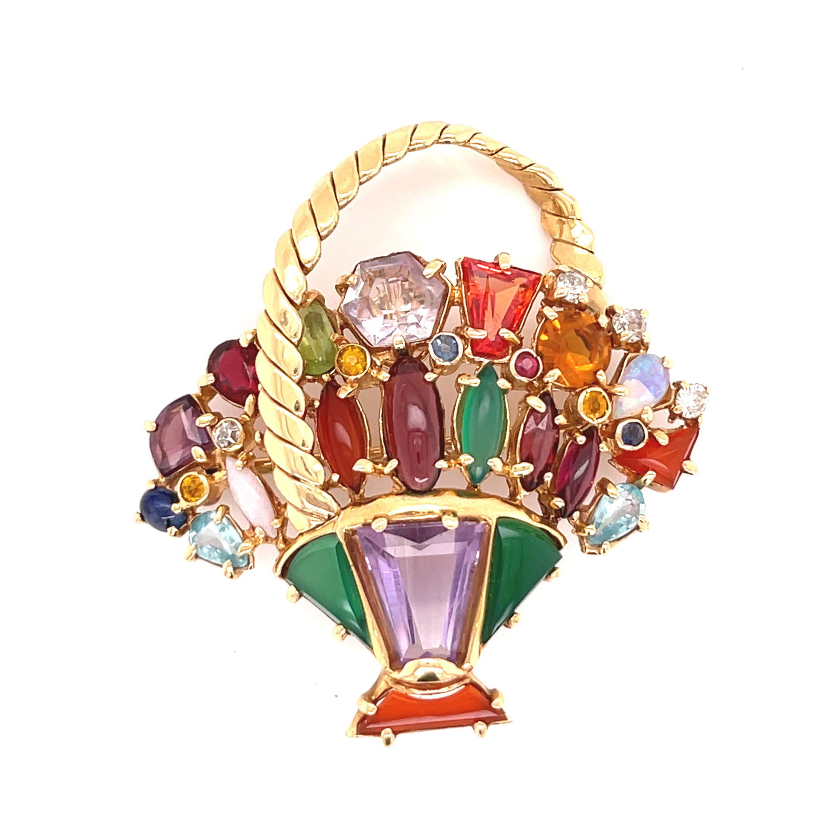 14k Multi Gem Basket Brooch Pendant  (1 of 1)