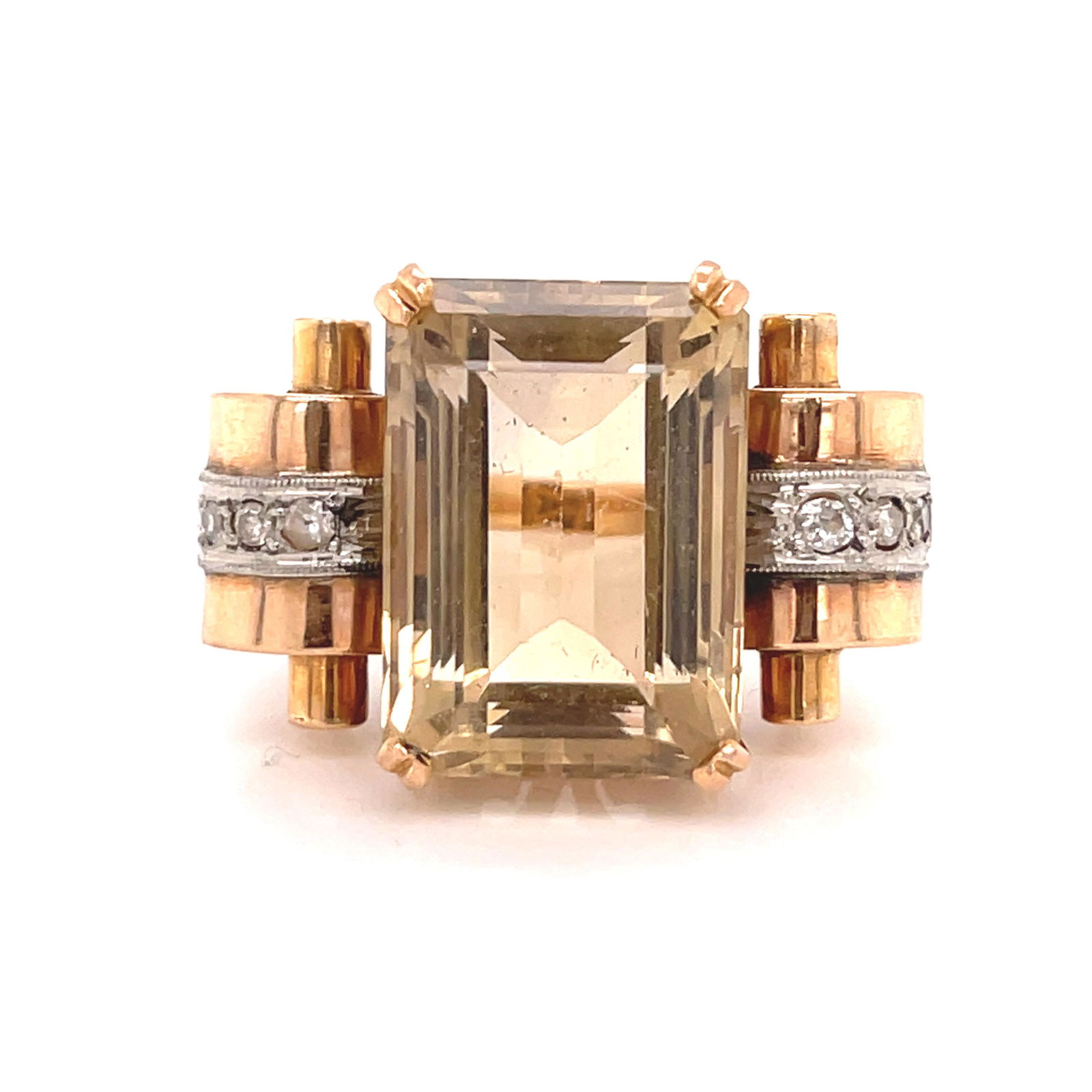 Retro 18k Topaz Diamond Chevalier Ring  (1 of 2)