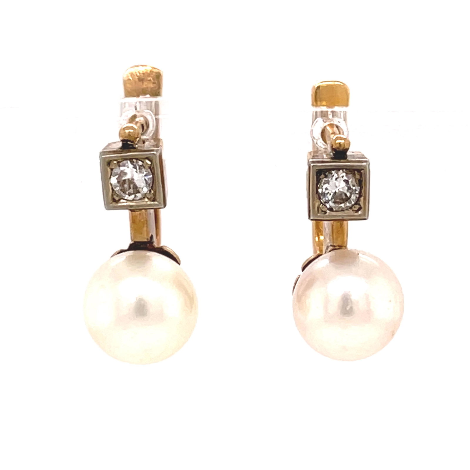 Art Deco 18k Diamond Pearl Earring Hallmark  (1 of 2)