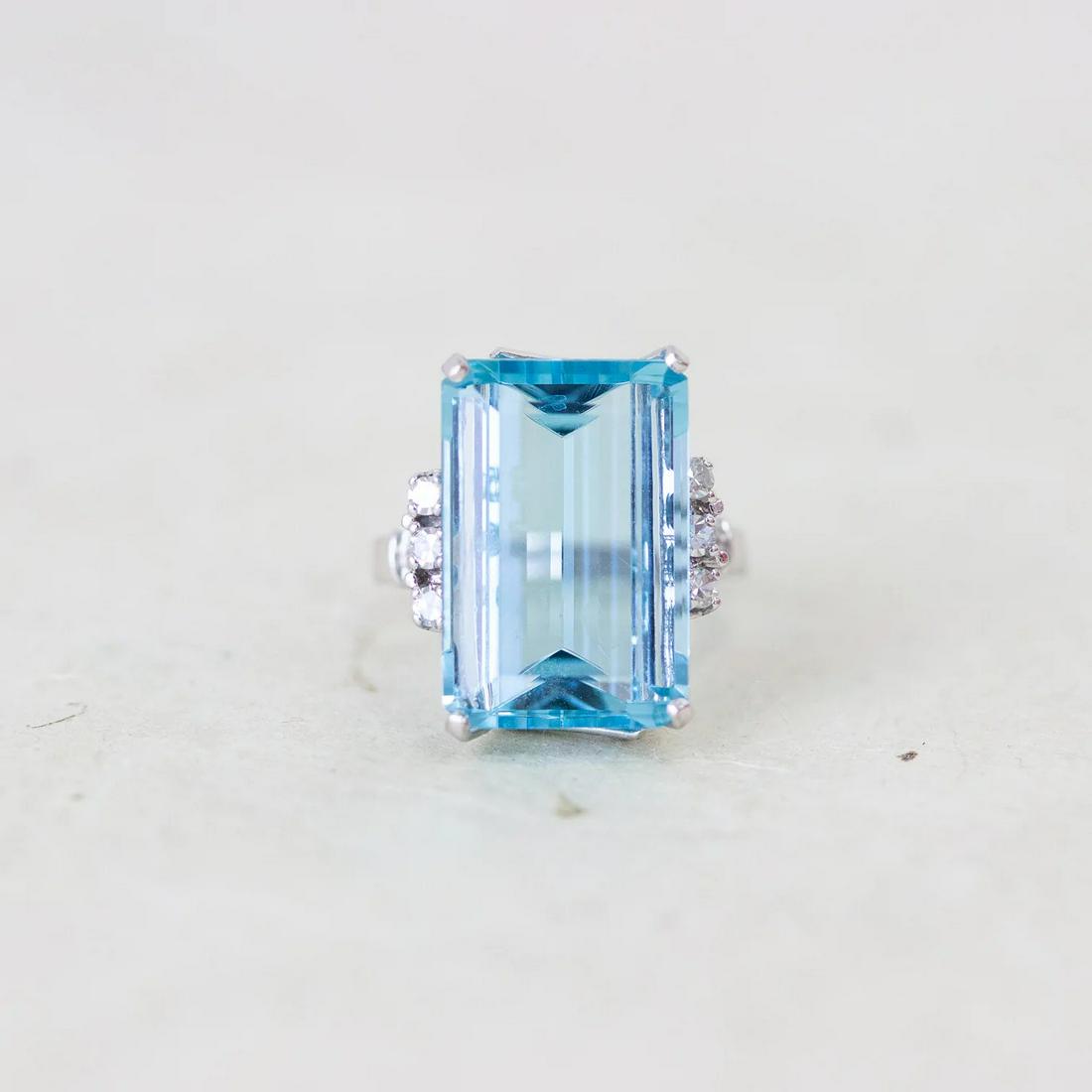 Retro Aquamarine & Diamond Ring, Platinum (1 of 2)