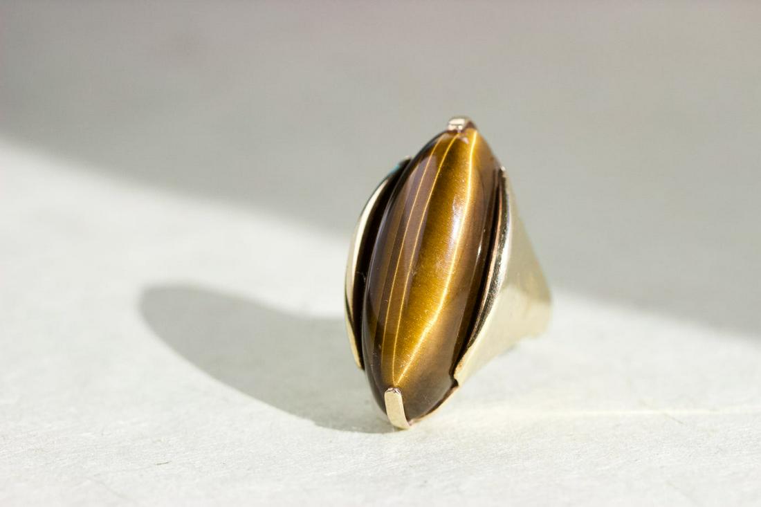 14k Retro Tiger's Eye Navette Ring (1 of 3)