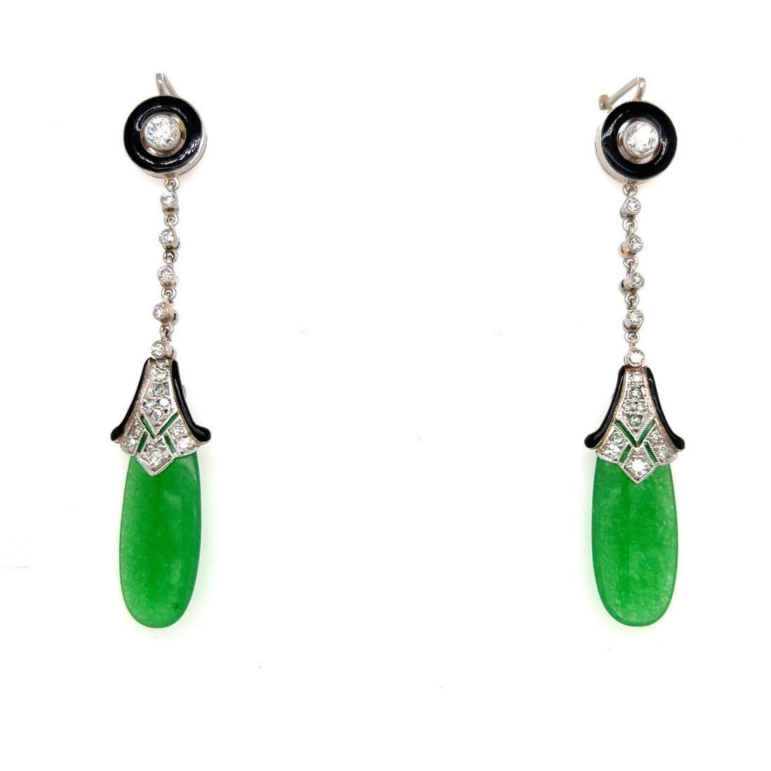 Platinum Diamond Jade Jadeite Drop Earrings (1 of 1)