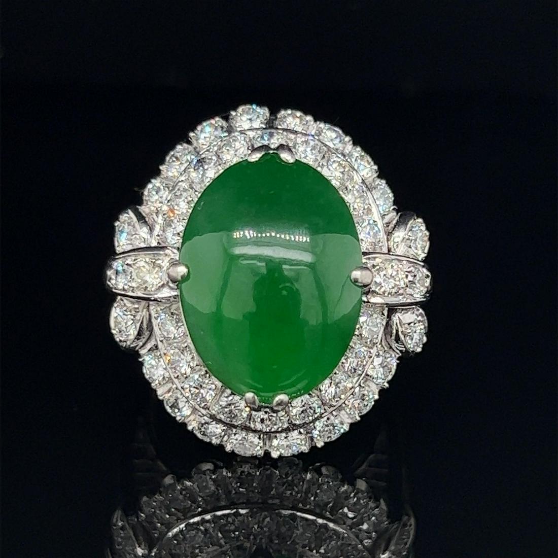 18k Diamond Jade Jadeite Natural GIA Ring: 18k White Gold Weight 13.7gr Measurements 0.91”x0.88” Diamond Jade Jadeite Natural GIA Ring Size 5.5
