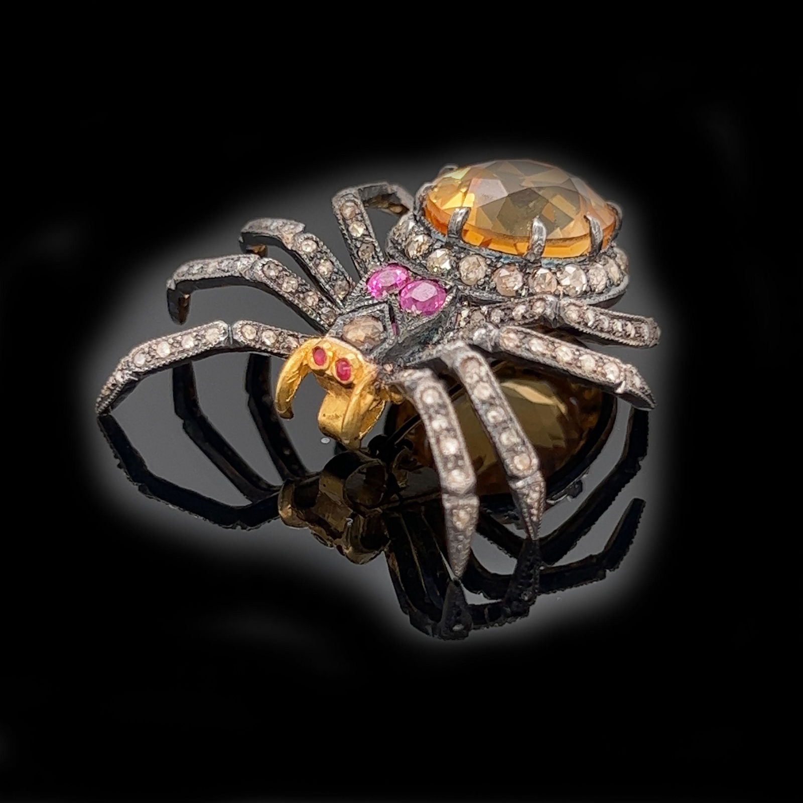 Silver and Gold Citrine and Diamond Spider Pendant Brooch (1 of 2)